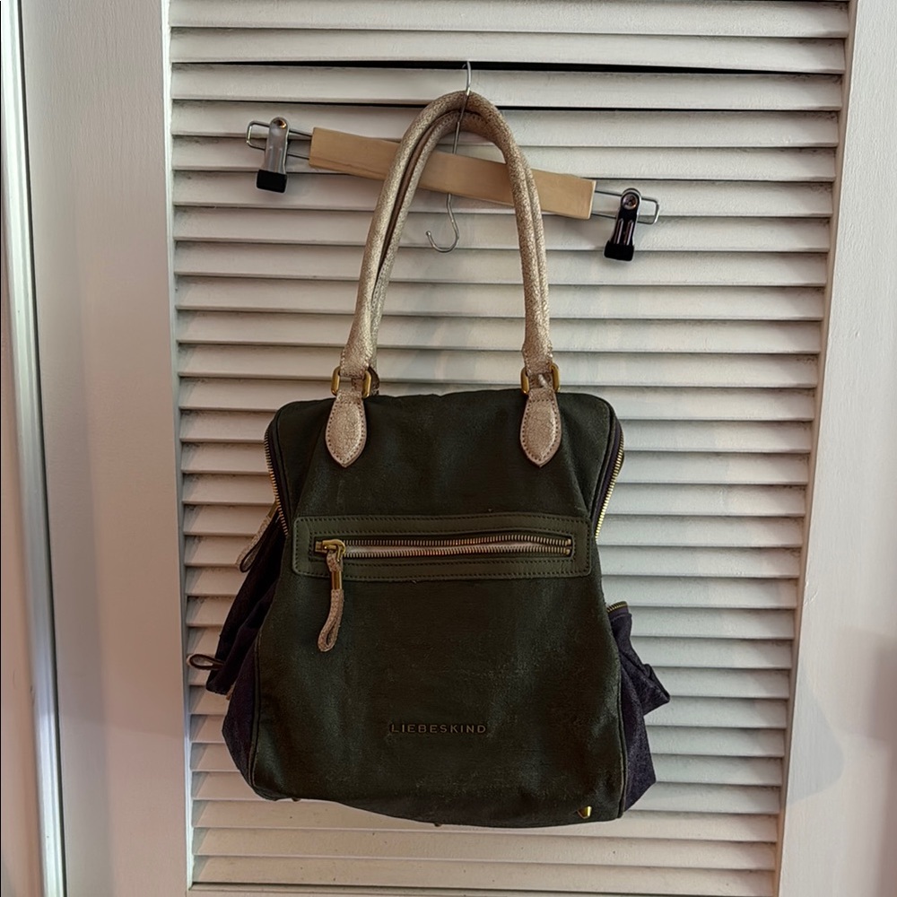 Liebeskind Green and Purple Mulitipocket Hobo with distressed Suede Finish